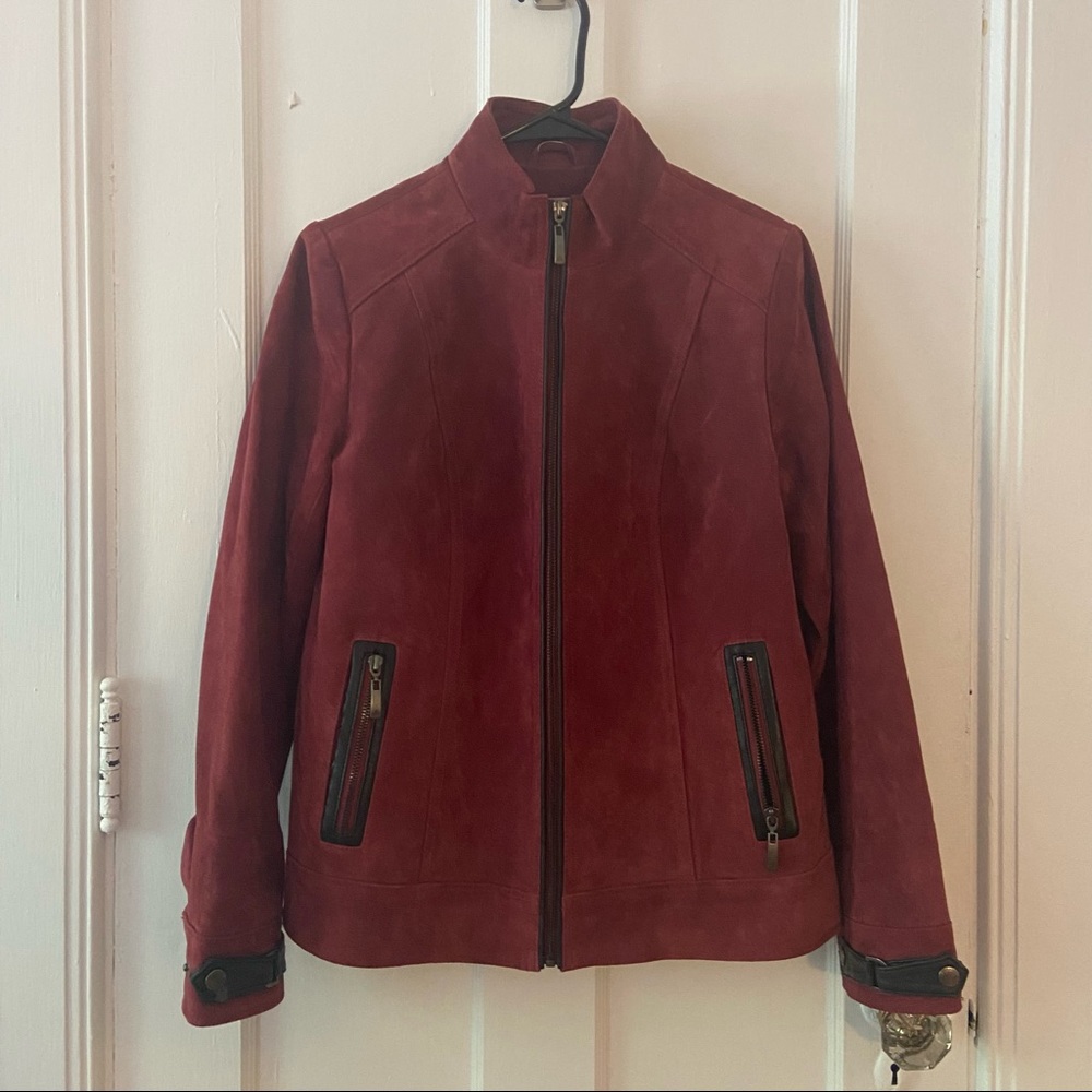 dennis basso Red Real Leather Suede Jacket, Extra Small